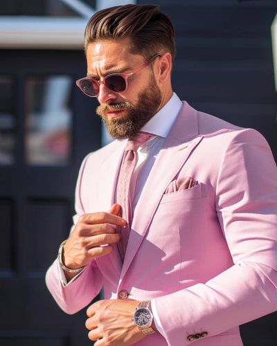 Carnation Pink Summer Suit with White Accents